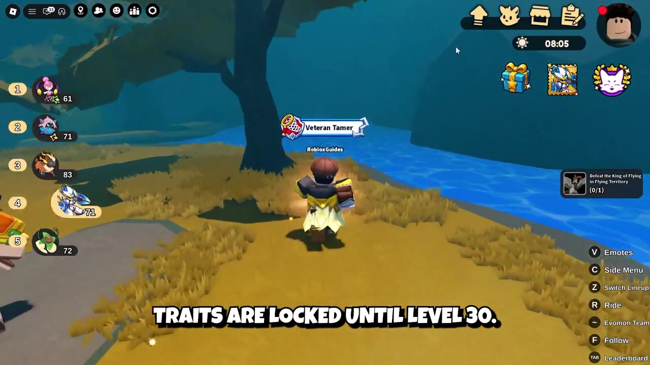 Level 30 trait lock appears beside Evomon nature stats