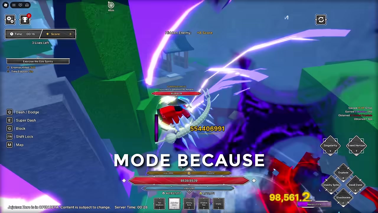 Investigation mode menu shows cursed crystal farming options