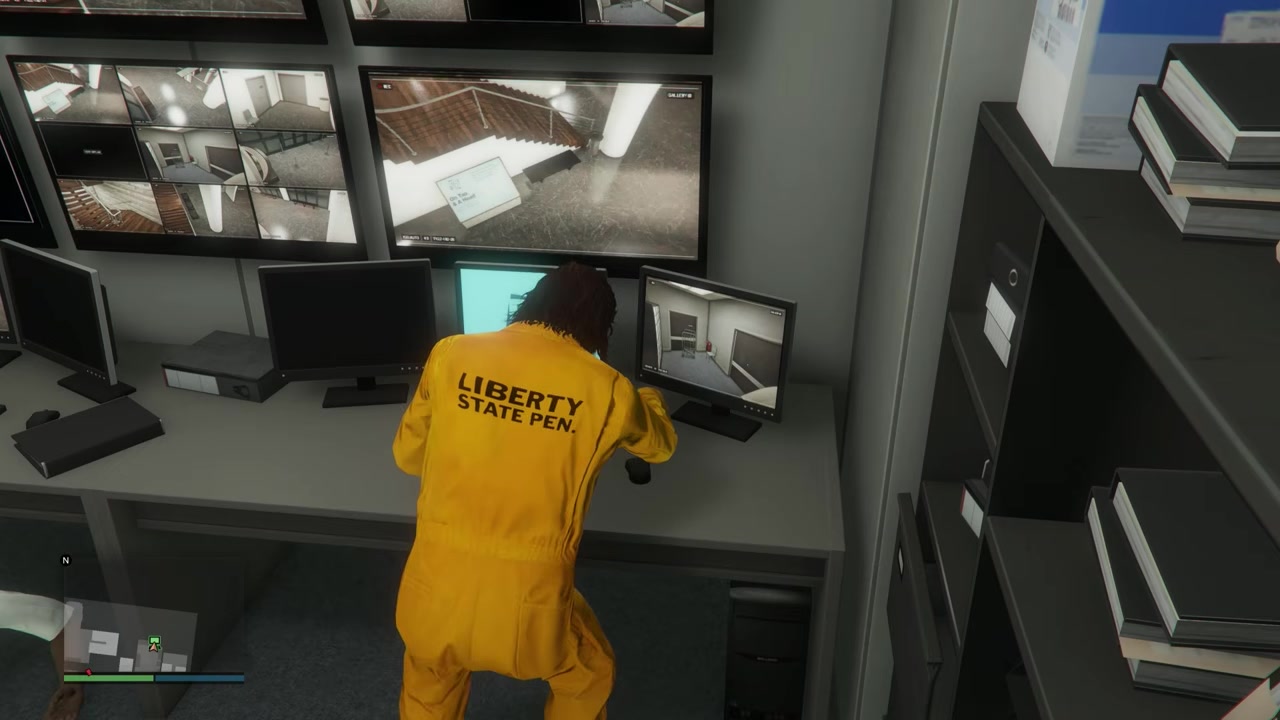 GTA Online character stands in a dim apartment interior