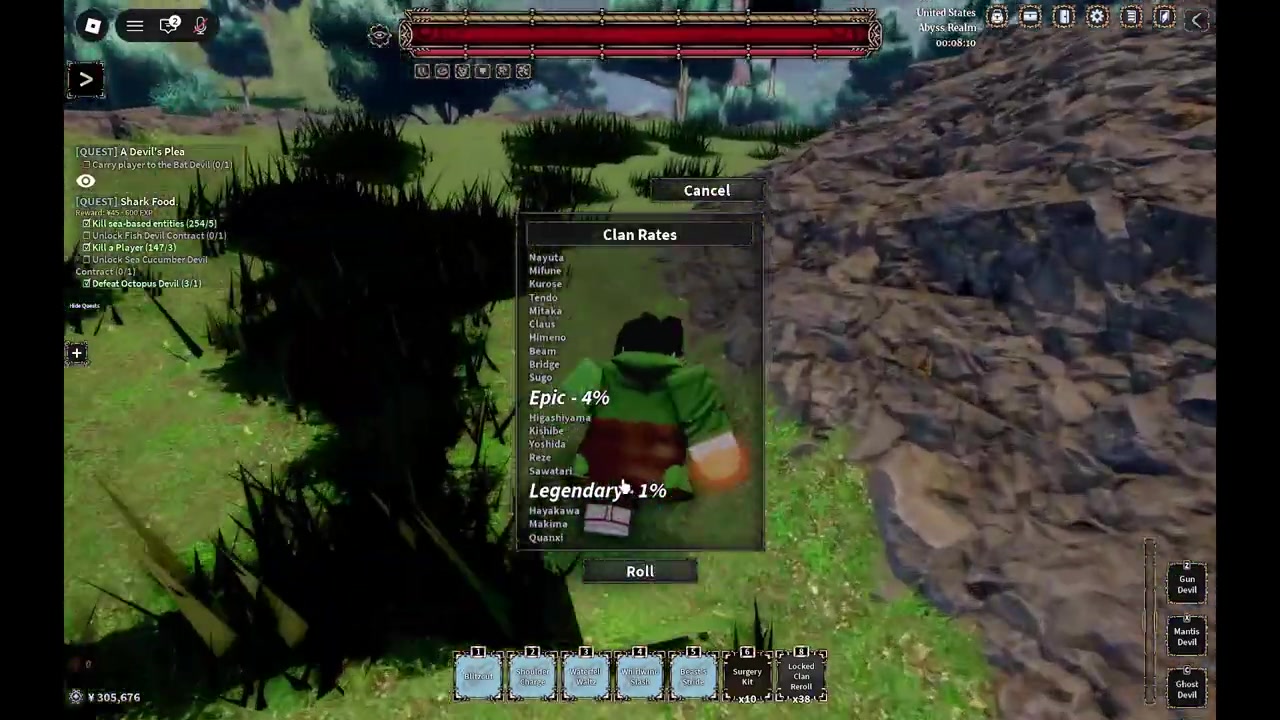 Clan reroll menu shows a locked legendary Bloodline