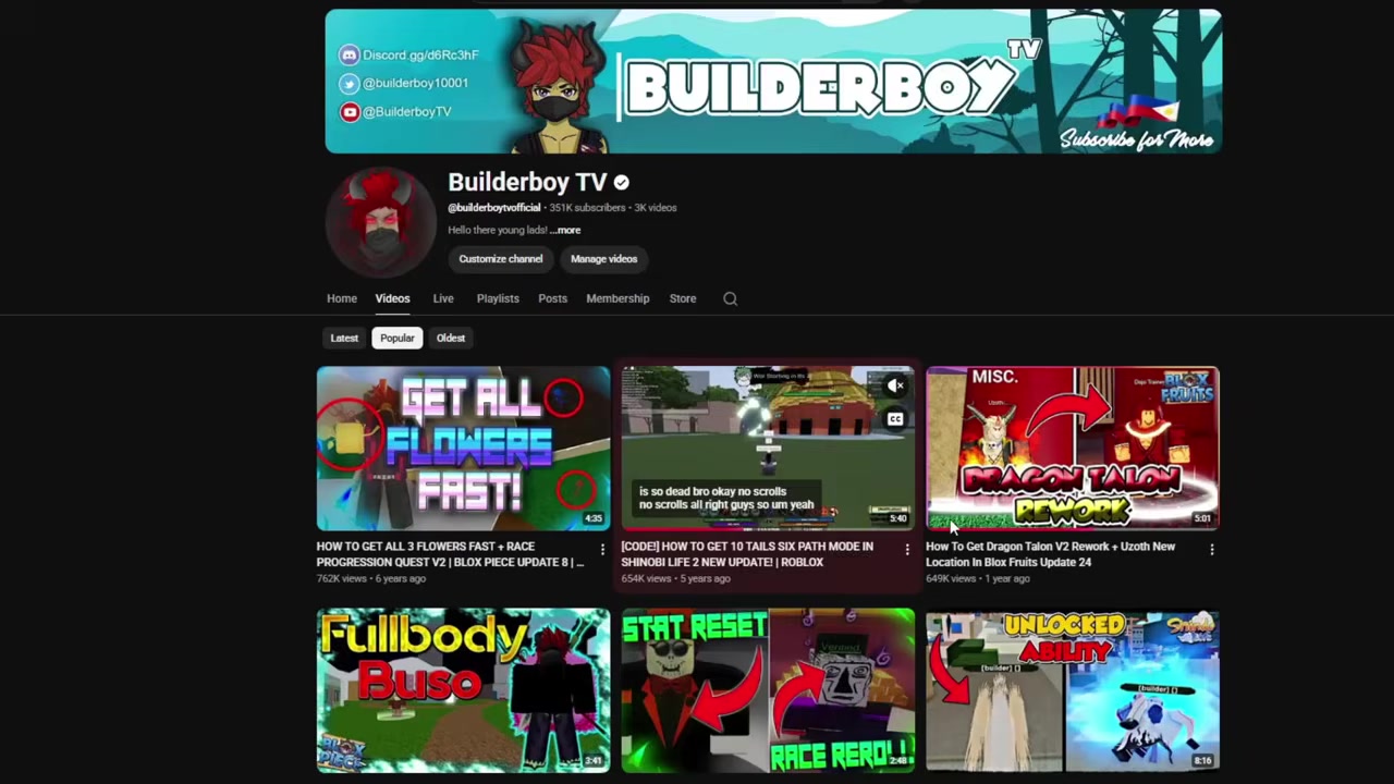 YouTube video list shows old Shinobi Life 2 uploads