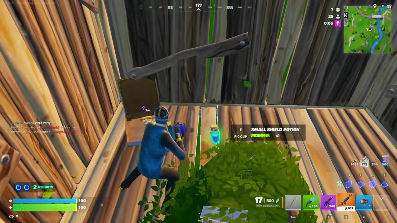 Player fights enemies while holding a Fury weapon in Fortnite