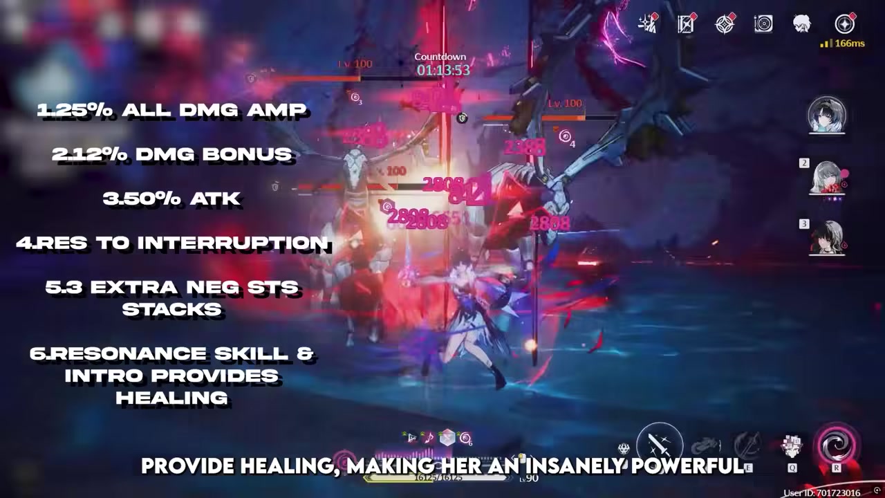 Build screen highlights support stats, healing, and buffing priorities.