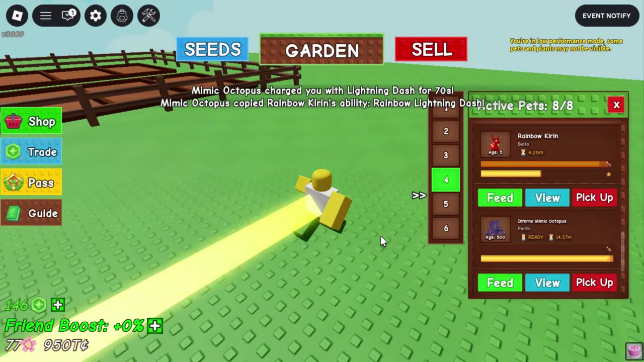 New update pets line up beside the player