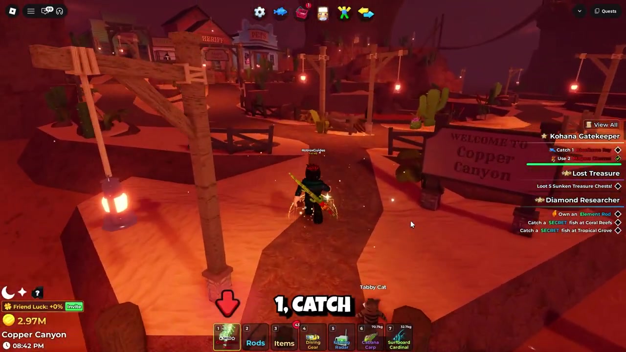 Quest objectives list displays Wither Rod and perfect catches