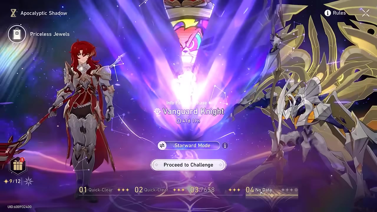 Apocalyptic Shadow menu shows cleared Floor 3 and Starward mode.