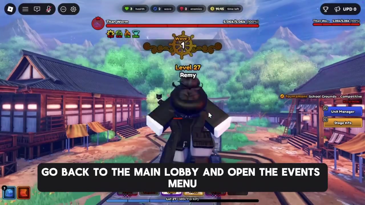 Return to the events menu