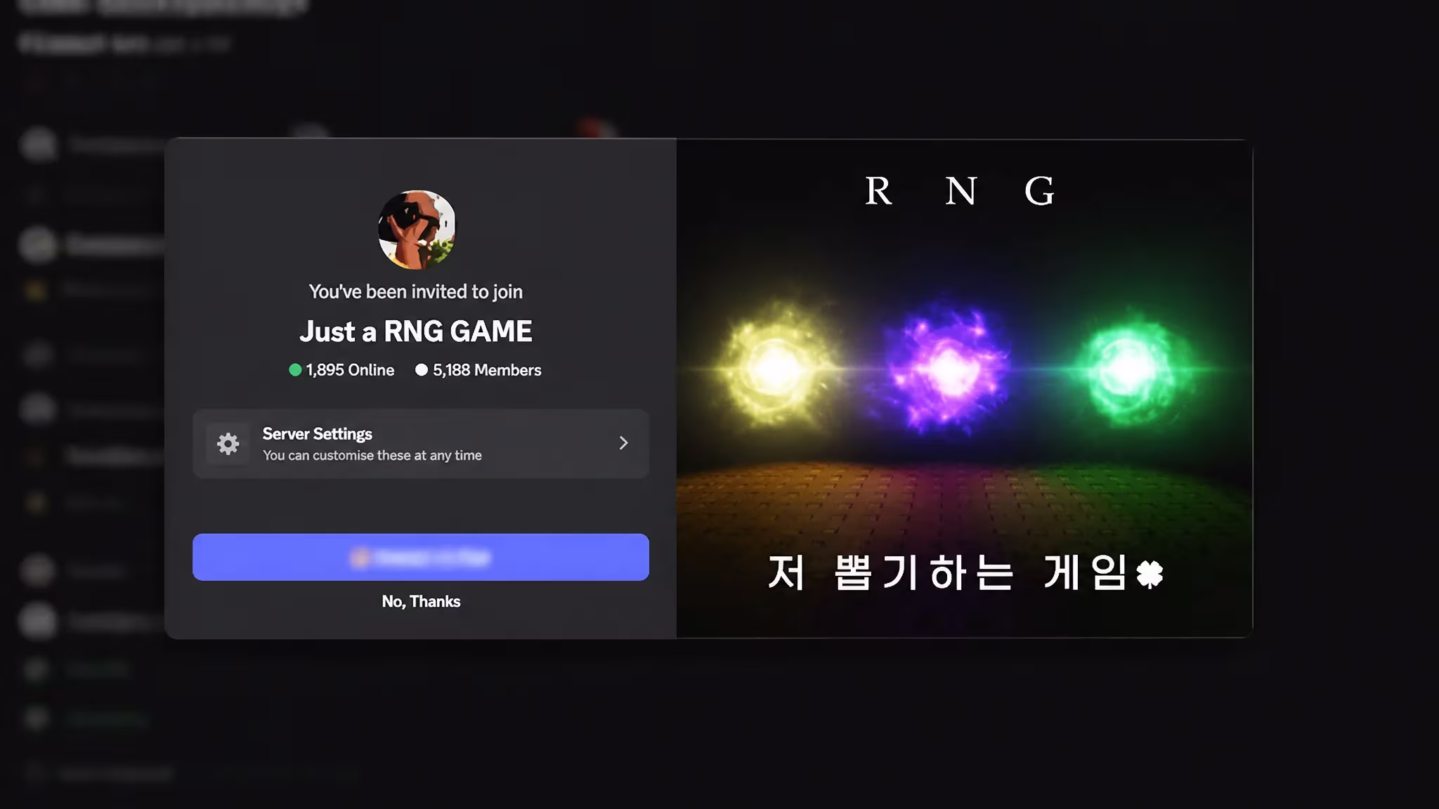 Just A RNG Game official Discord server invite screen