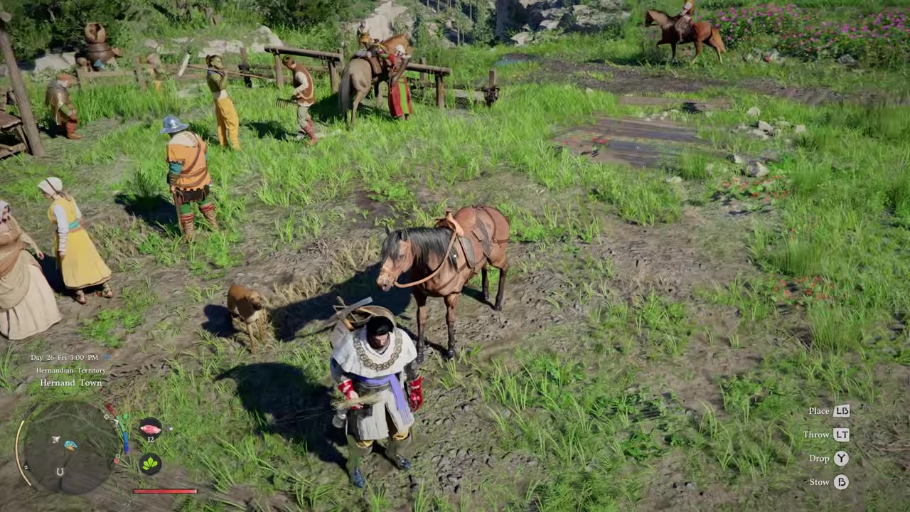 Drop the feed near the horse