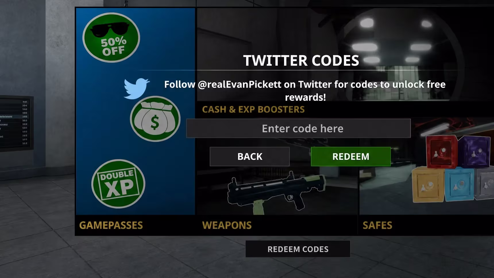 Roblox Notoriety code redemption screen