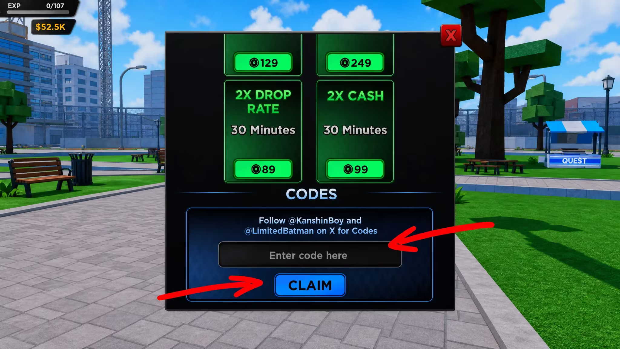 How to redeem codes in One Punch Ultimate