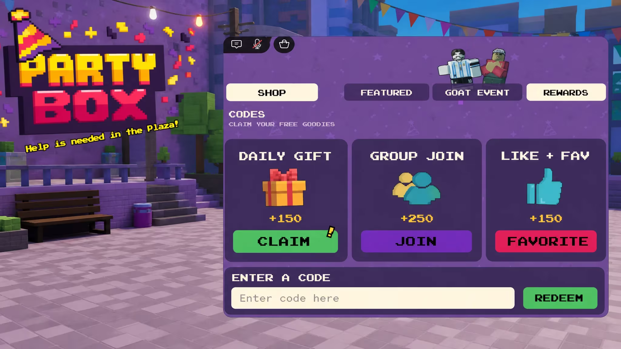 Arrows pointing to the PartyBox shop and Rewards section