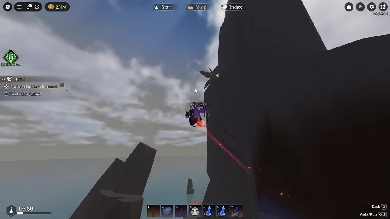 Grab the first rock as you land