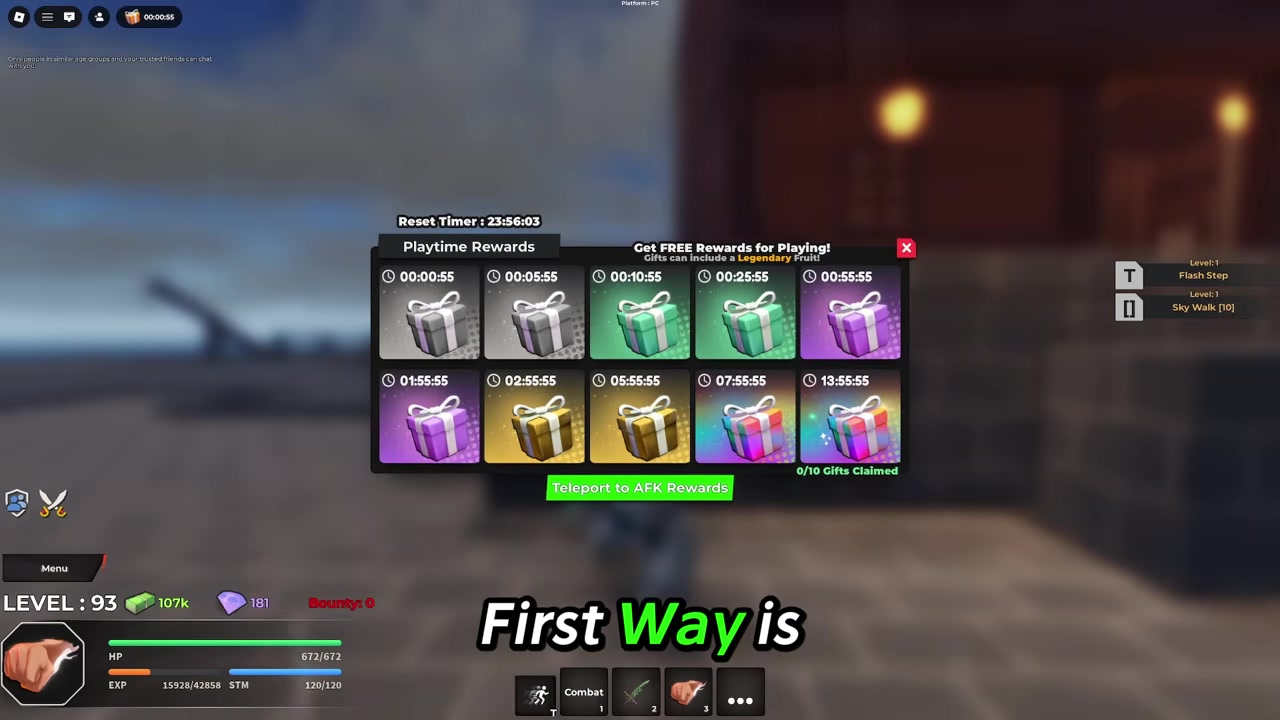 Claim playtime rewards