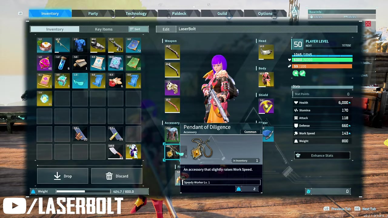 Equip Ability Glasses Put them into your player accessory slot so the hidden values appear in menus and out in the world. ⚠️ watch outIf your recipe asks for Ancient Civilization Core, get ready for raid farming rather than normal overworld gathering. The lower-level raid boss route is the relevant source for those cores, while the harder version is meant for much stronger teams. Reading the HP, Attack, and Defense values After equipping Ability Glasses, check a Pal in your party, Palbox, or out in the field. The display uses stat icons: a heart for HP, a star-like attack icon for Attack, and a shield for Defense. Read each number as that Pal's potential in that stat. A 100 is the top end of the scale, while a very low number means that Pal is a poor foundation for that stat even if its species is rare or powerful. In Palworld 1.0, high rolls of 70 or above can appear in green, which makes good candidates easier to spot quickly. Treat those green values as a fast filter, then judge the Pal by its job, passives, and the specific stat it needs most. Using Ability Glasses during Pal hunts STEP 01 · OF 06Scan before committing