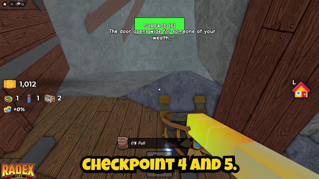 Find the rich door Look between Checkpoint 4 and Checkpoint 5 for the door marked RICH PEOPLE ONLY!!.