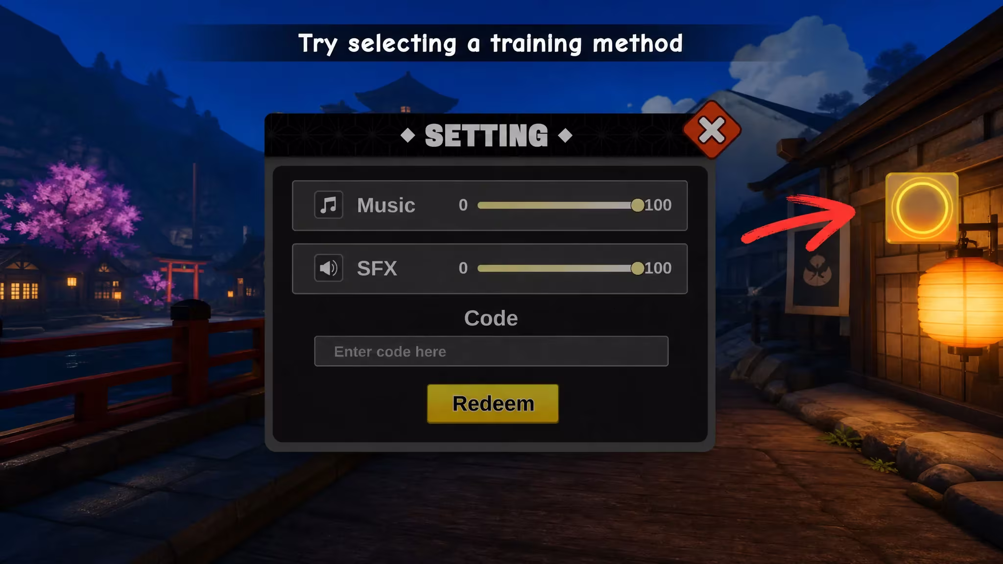 Illustration of the Demon Arena code redemption screen