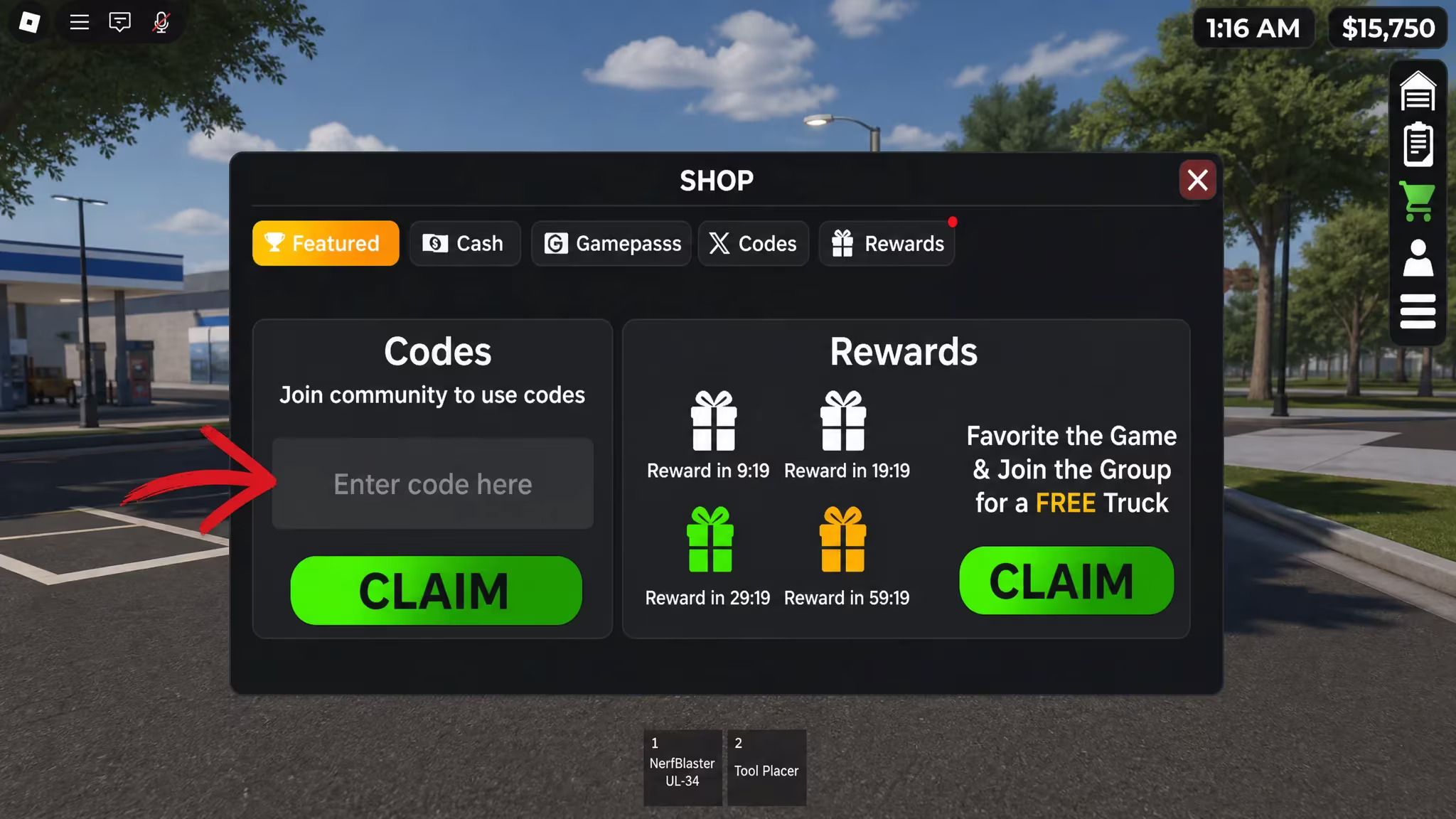 Roblox Gull Lake Minnesota code redemption window screenshot