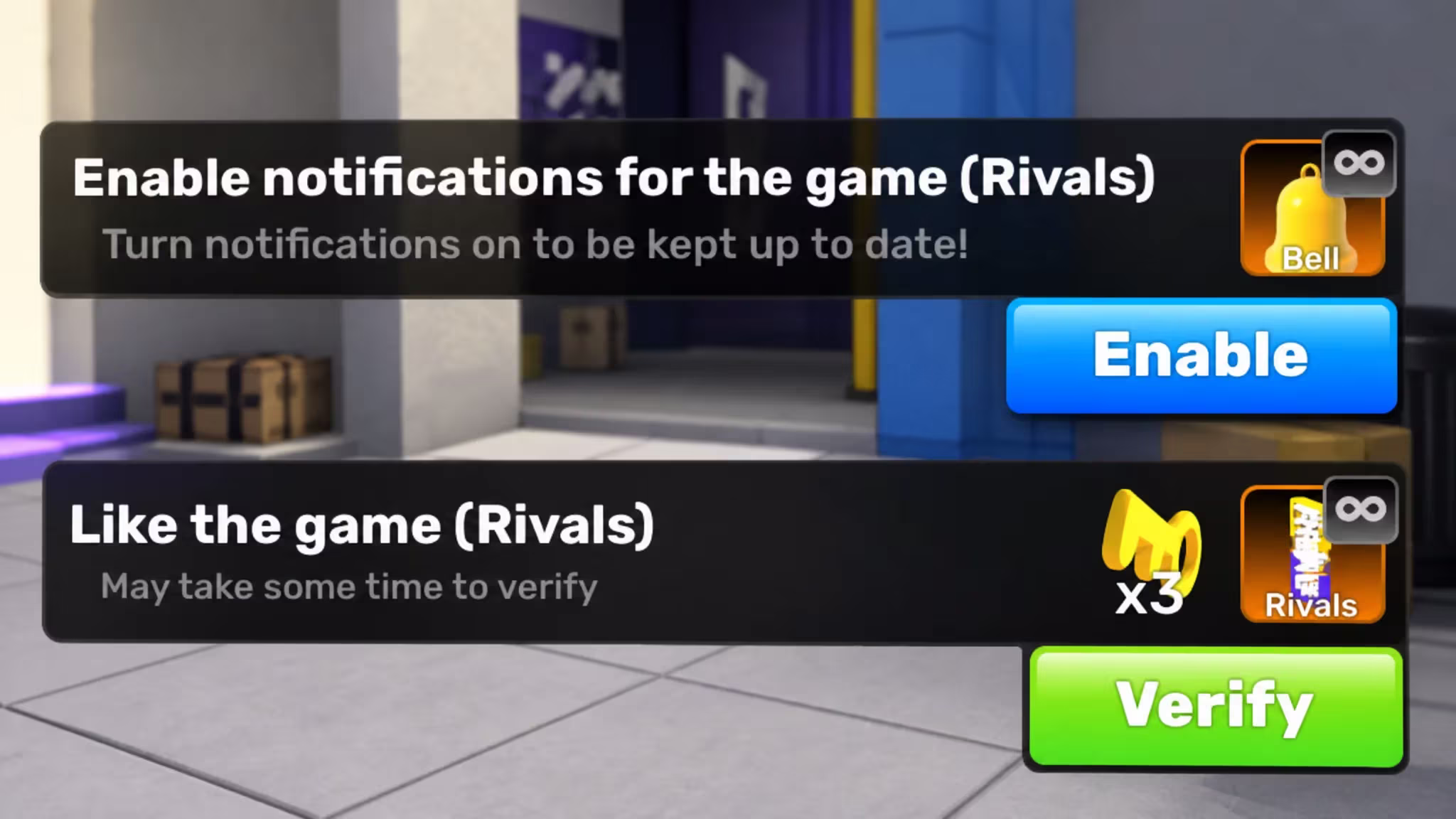 Rivals codes, the first green verify button you need to press