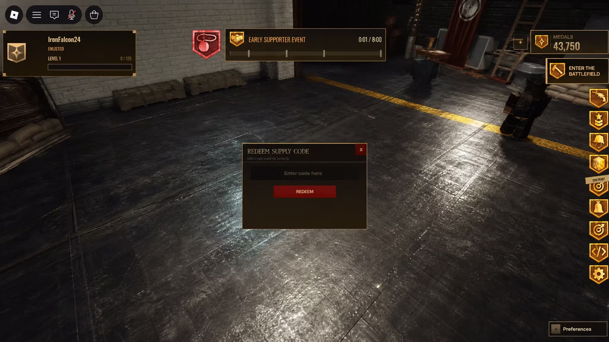 How to redeem codes in TRENCH WW1