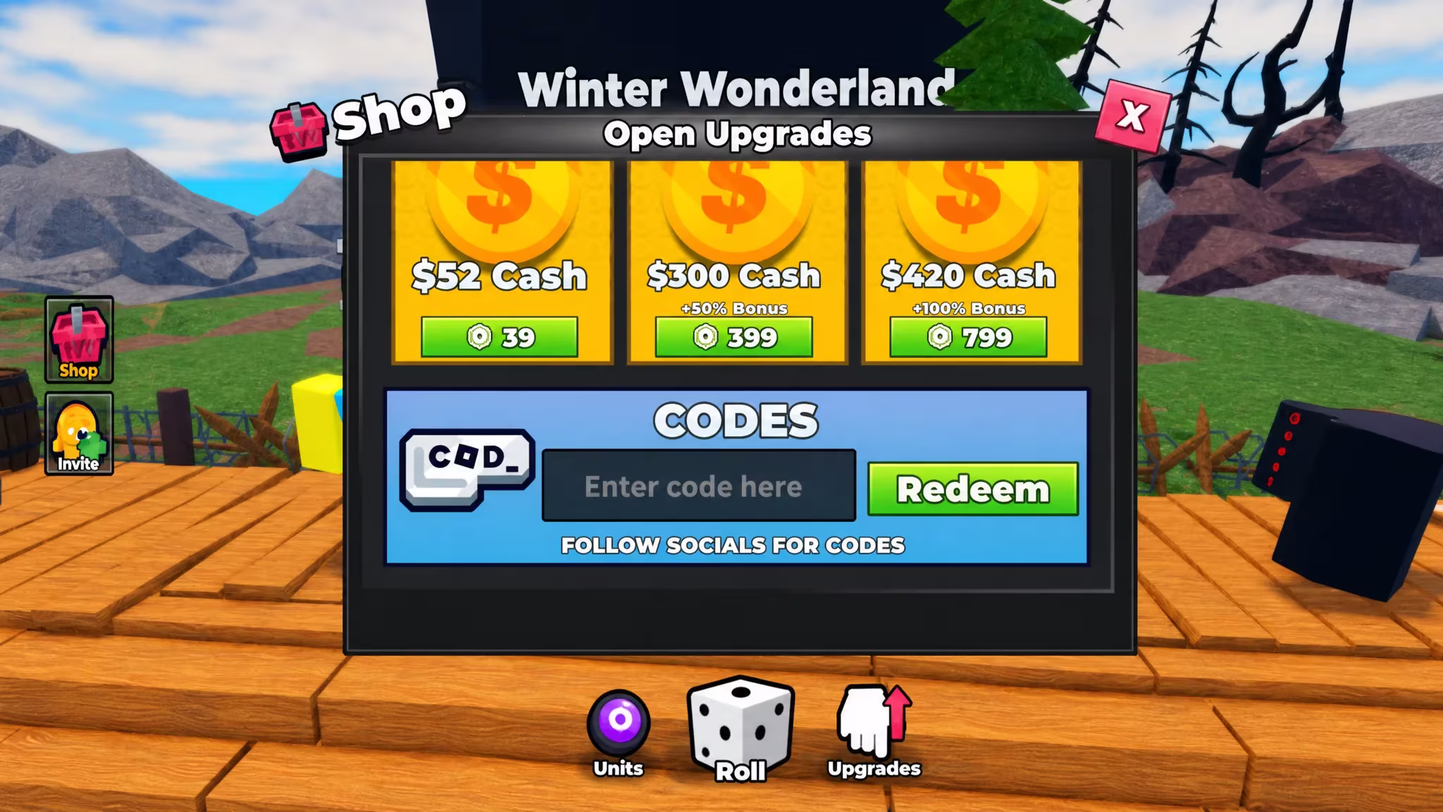 Redeeming Roll to Defend codes on Roblox