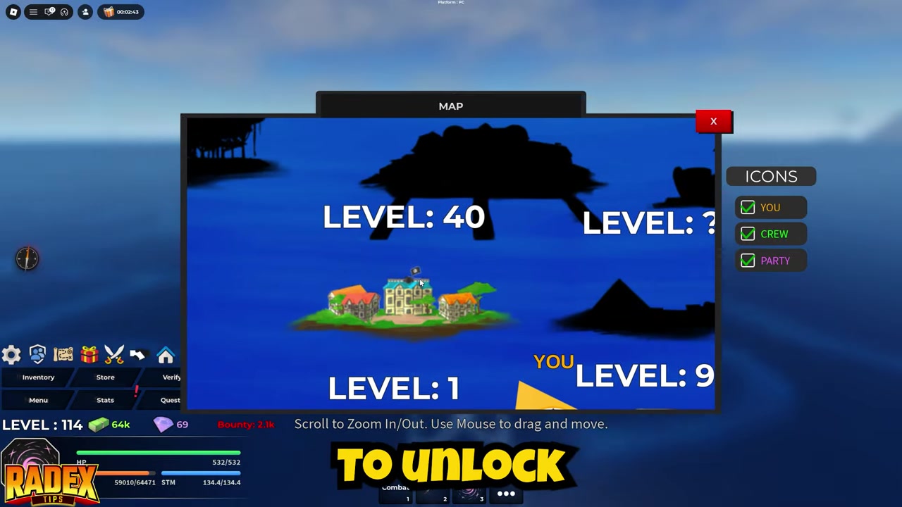 Reach Clown Island and find the trainer