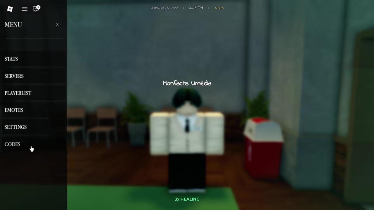 Open the Codes menu