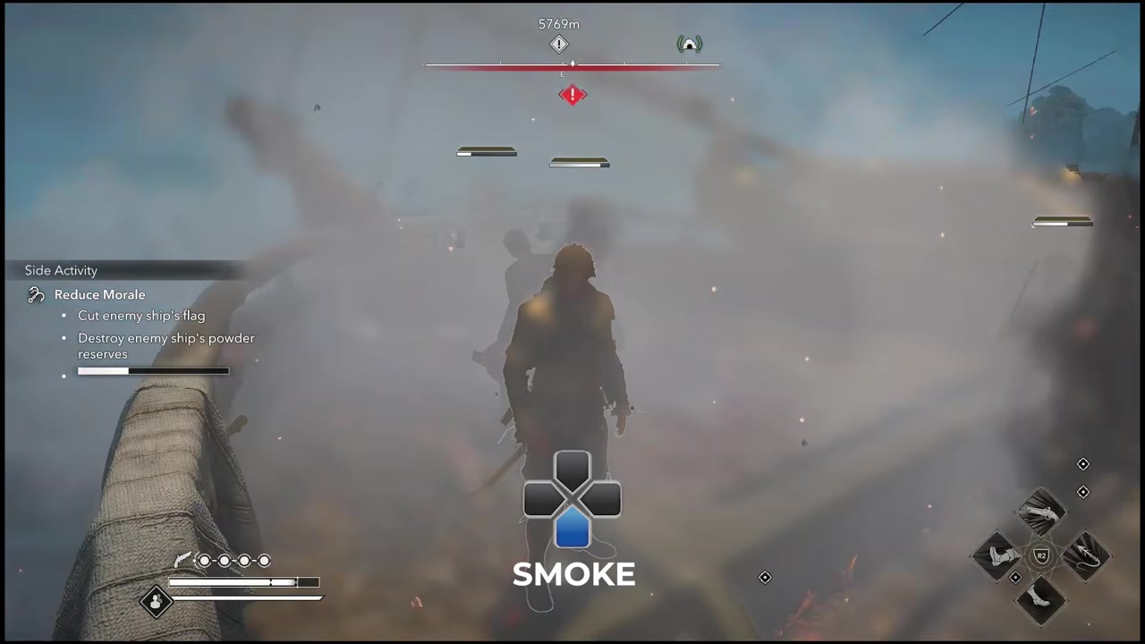 Drop a smoke bomb near the railing