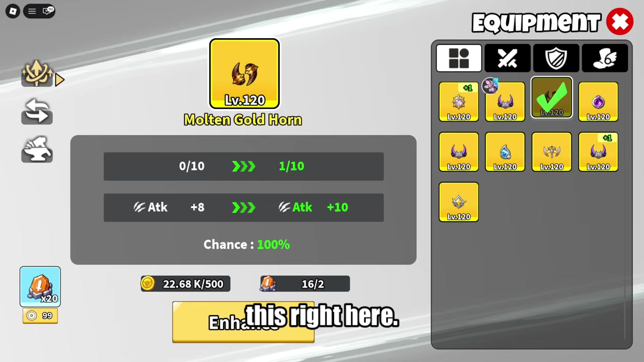 Enhance to raise the primary stat