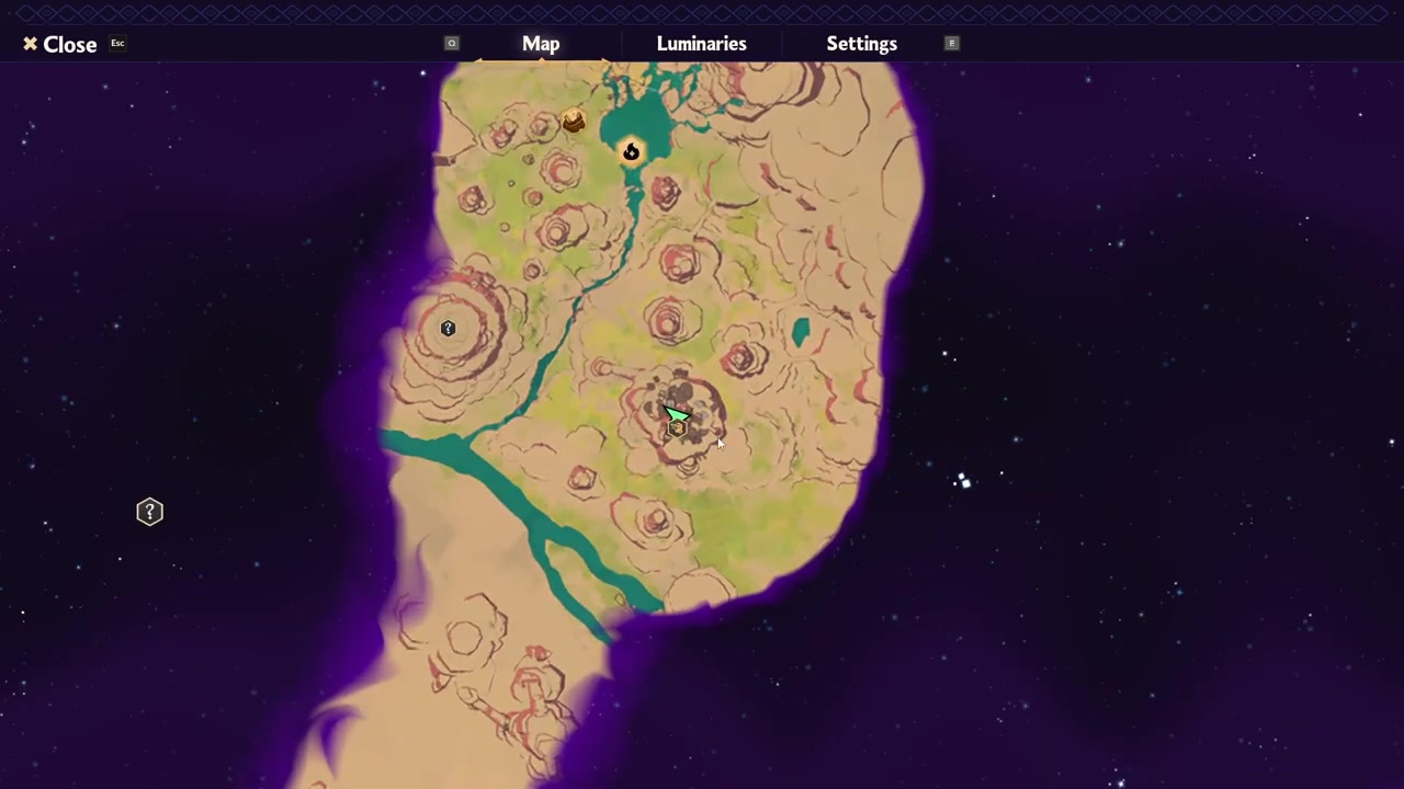 Start at the mountainous desert area