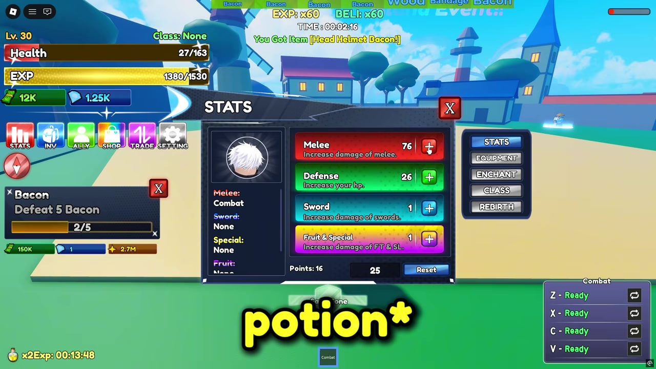 Use your experience potion