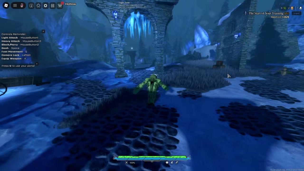 Press C and follow the blue signs