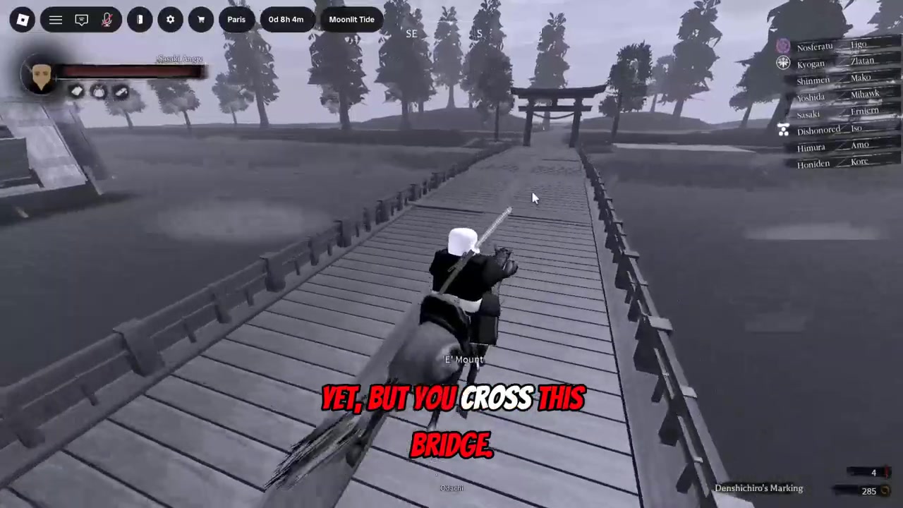 Cross the bridge to the marked camp
