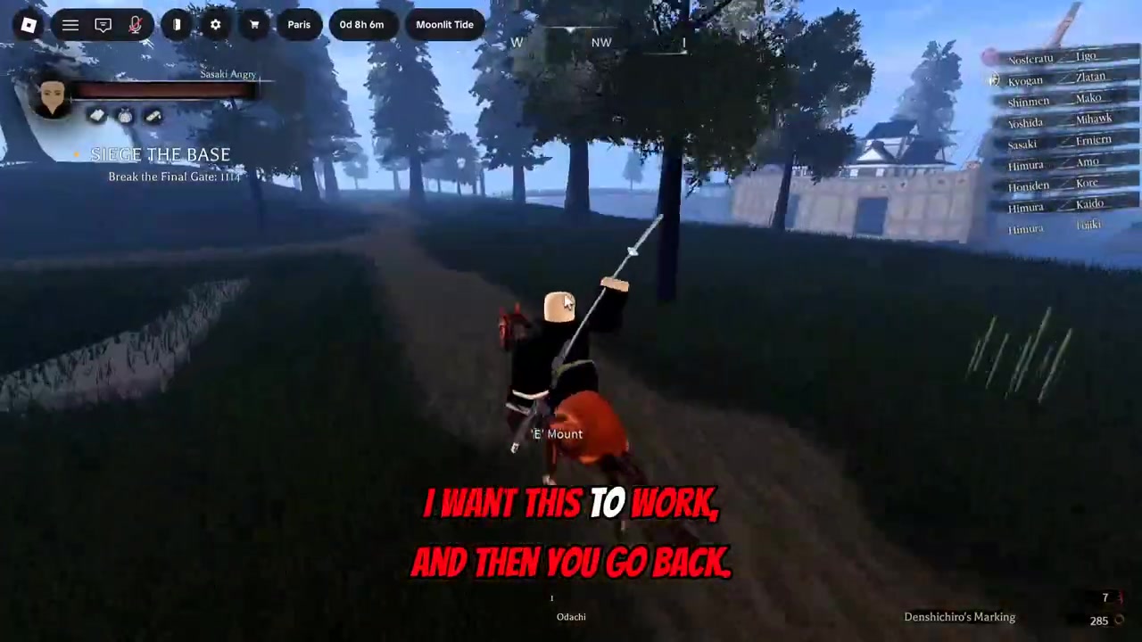 Ride the horse back toward the quest giver