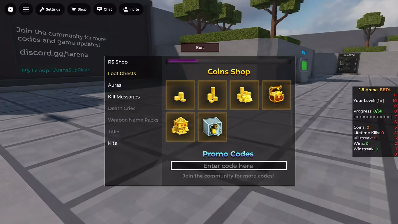1.8 Arena the codes tab