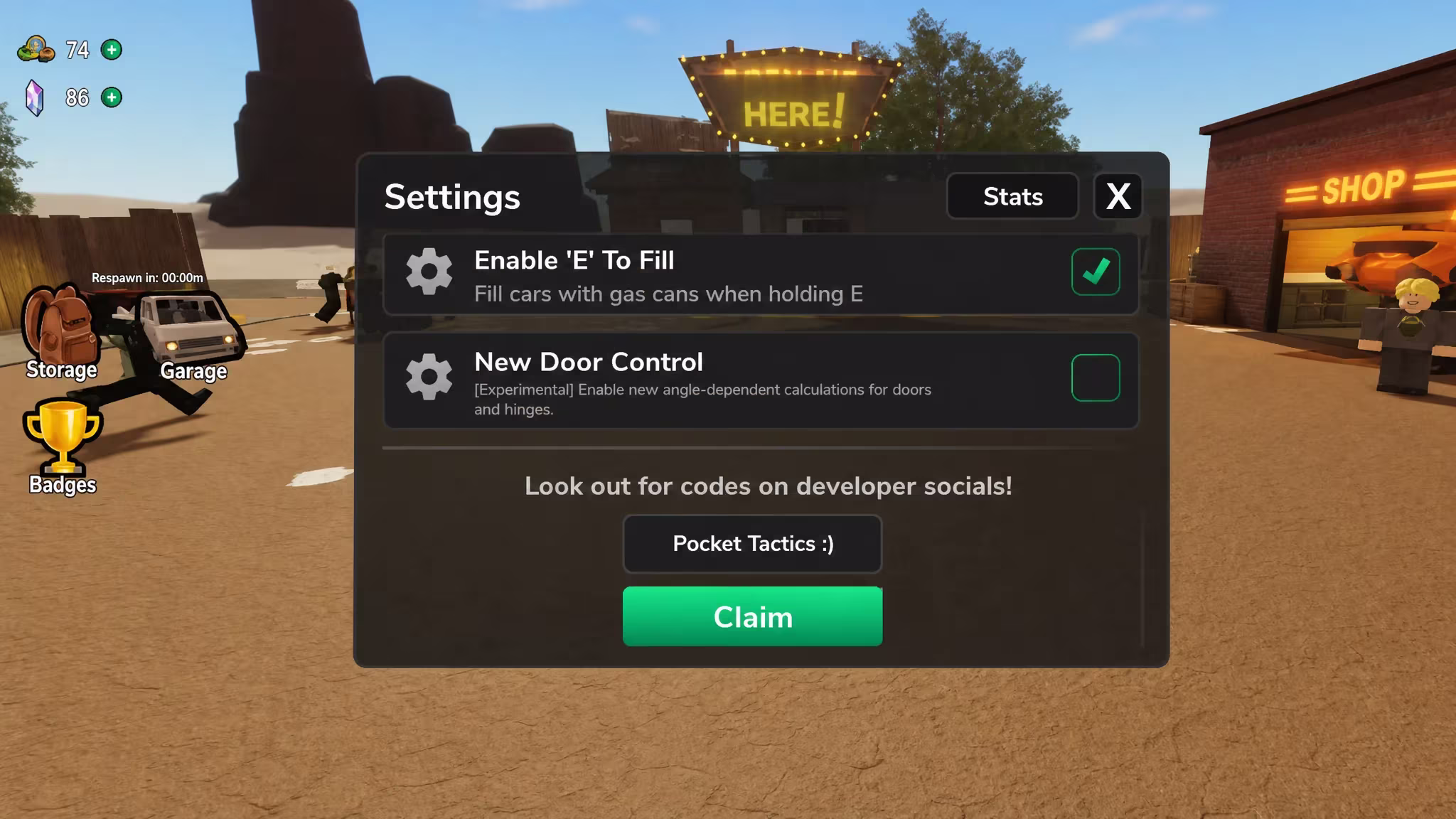 A Dusty Trip codes redemption screen