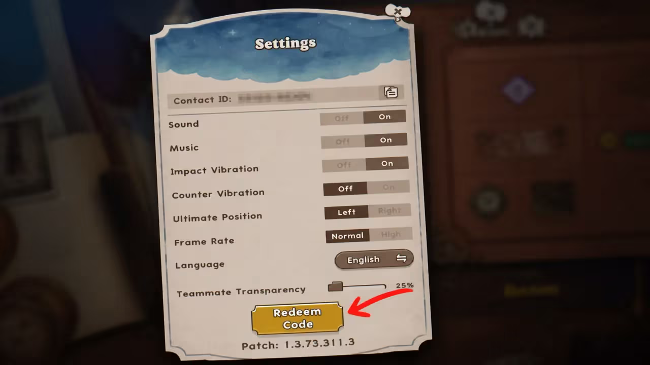 An arrow pointing at the button for the codes menu in Acecraft