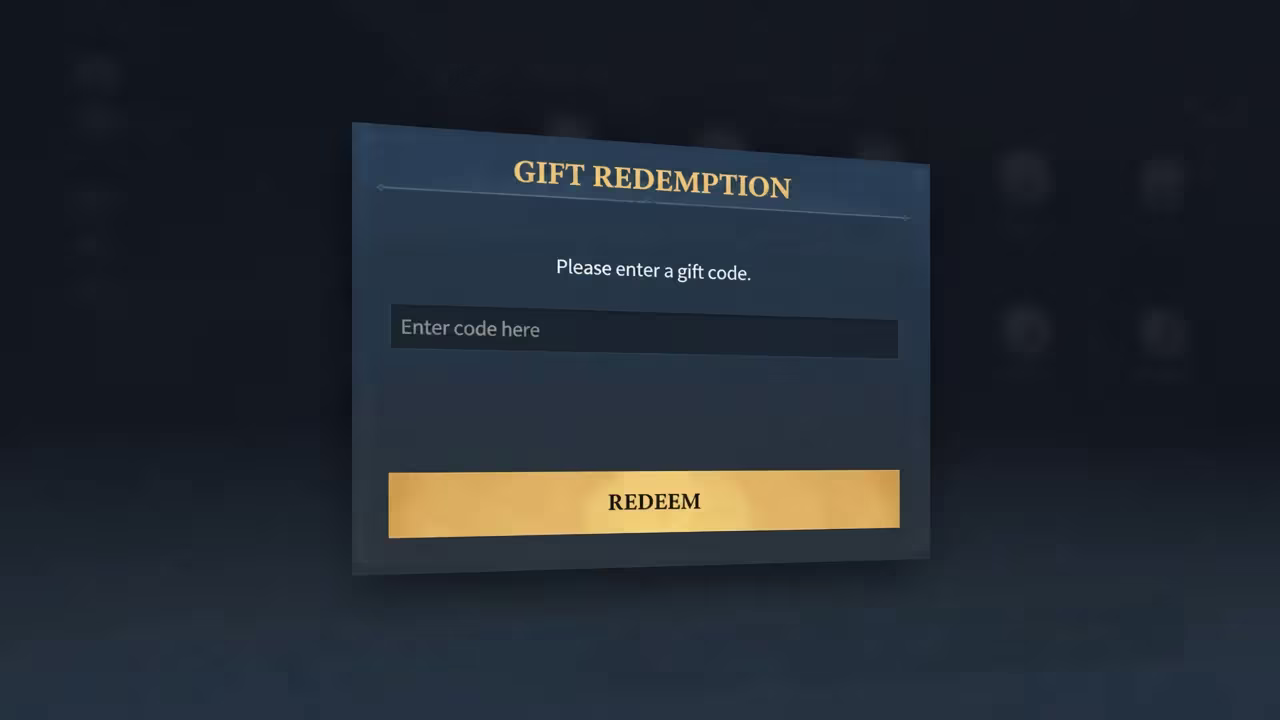 A screenshot of the Gift Redemption section. There's a textbot to write the code and a button to claim it