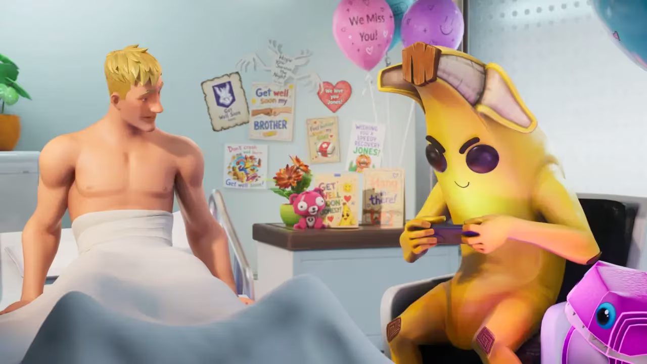 Jonesy and Peely characters featured in the Fortnite Override season
