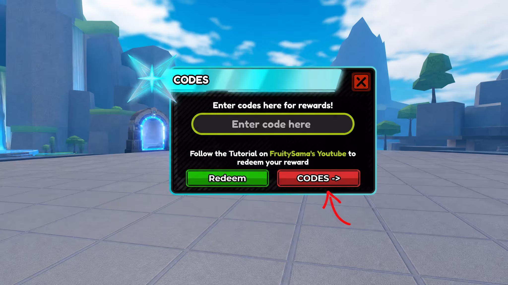 Entering a code in the All Star Tower Defense X redemption text box