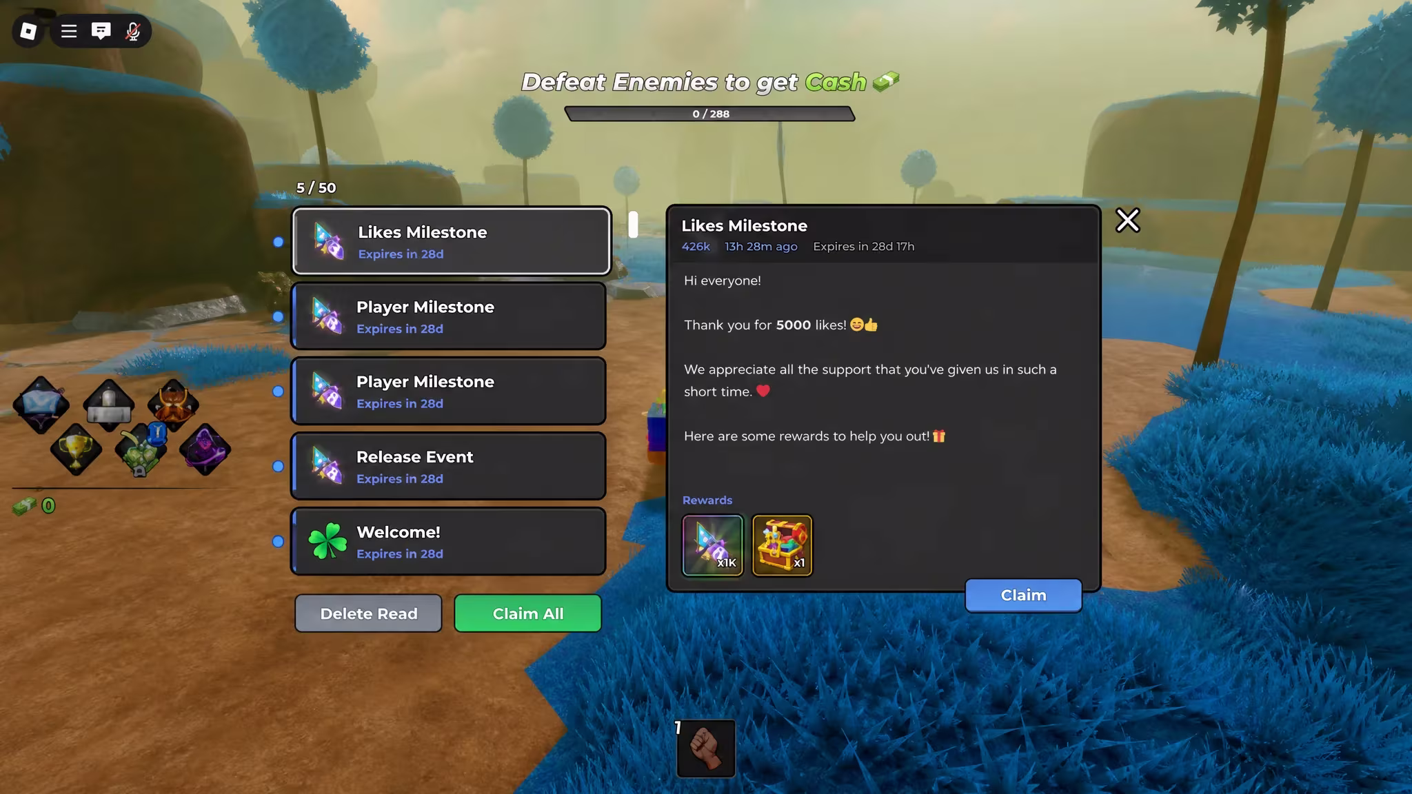 Grabbing rewards in Anime Warriors III on Roblox