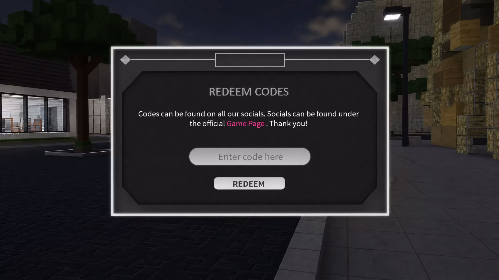 Jojo Shenanigans codes: An image of the code redemption screen in Roblox Jojo Shenanigans