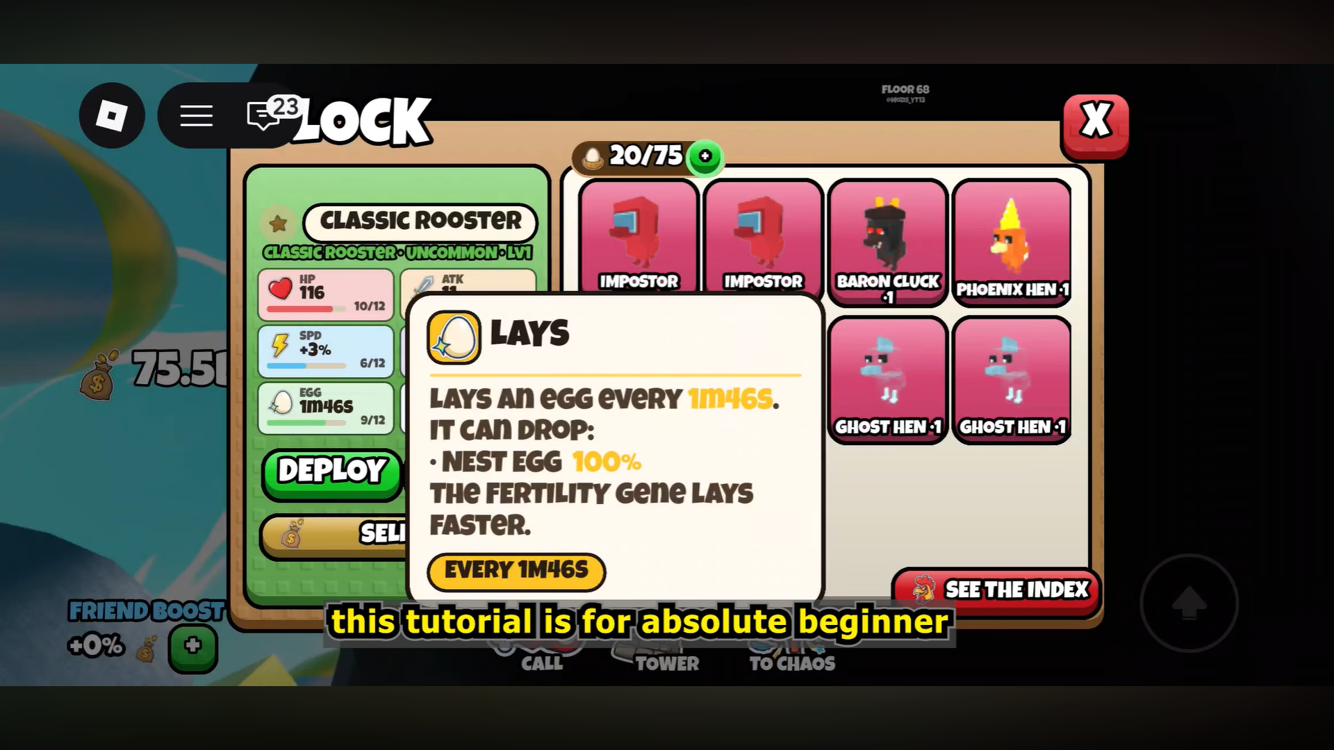 Classic Rooster in Grow a Chicken Fighter Roblox / YouTube - OverGrid