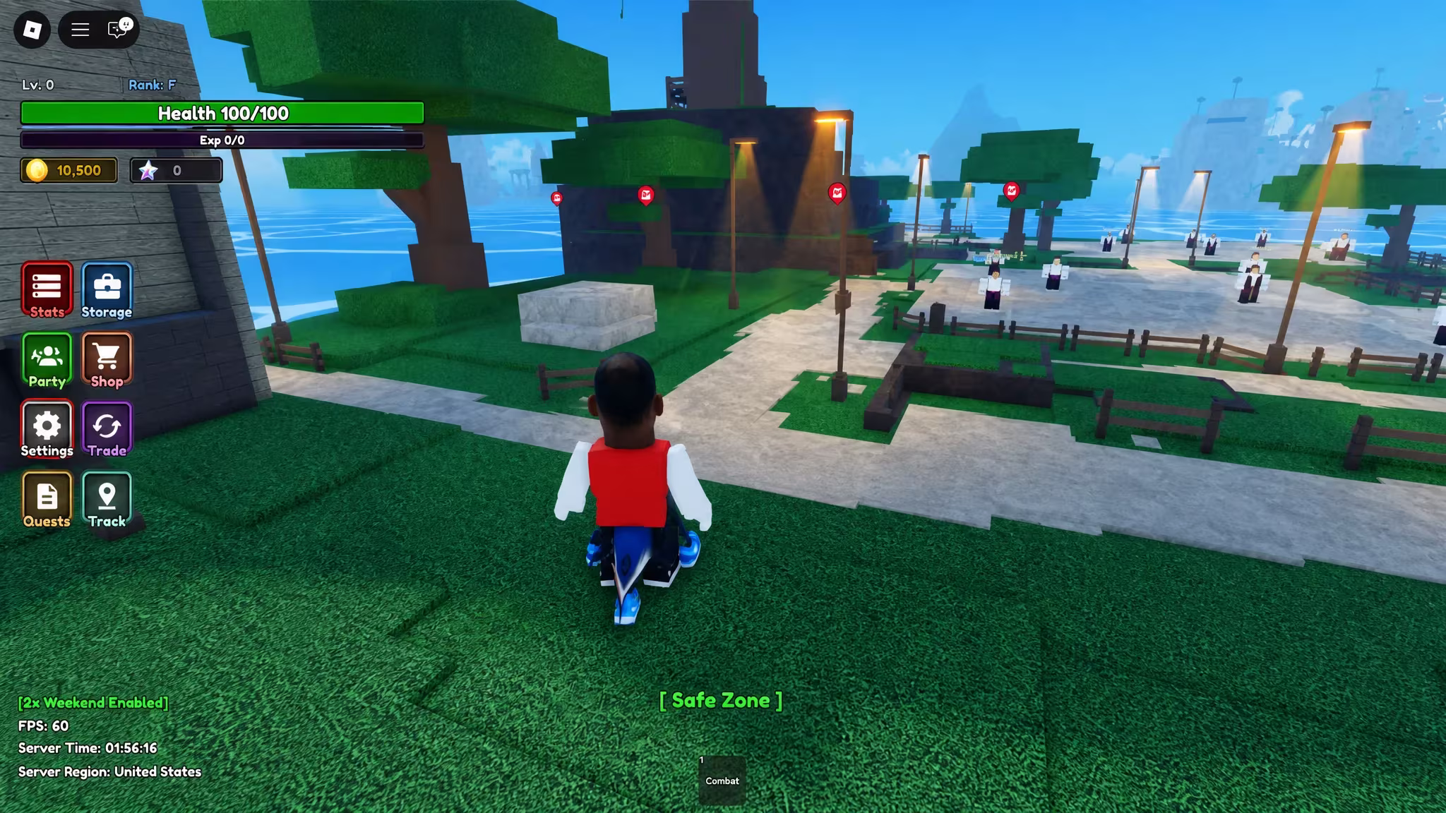 Character exploring an island in the Roblox game Legacy Piece