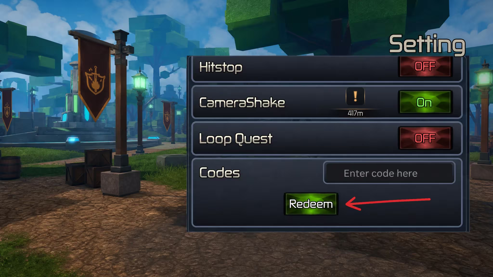 The Codes Section in Broken Blade Roblox Experience