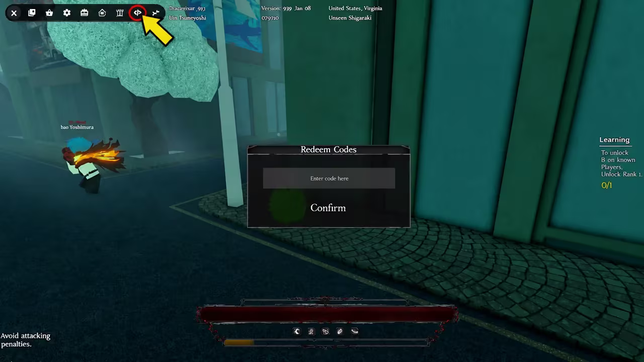 Codes Redemption menu opened from the Ghoul Re in-game menu