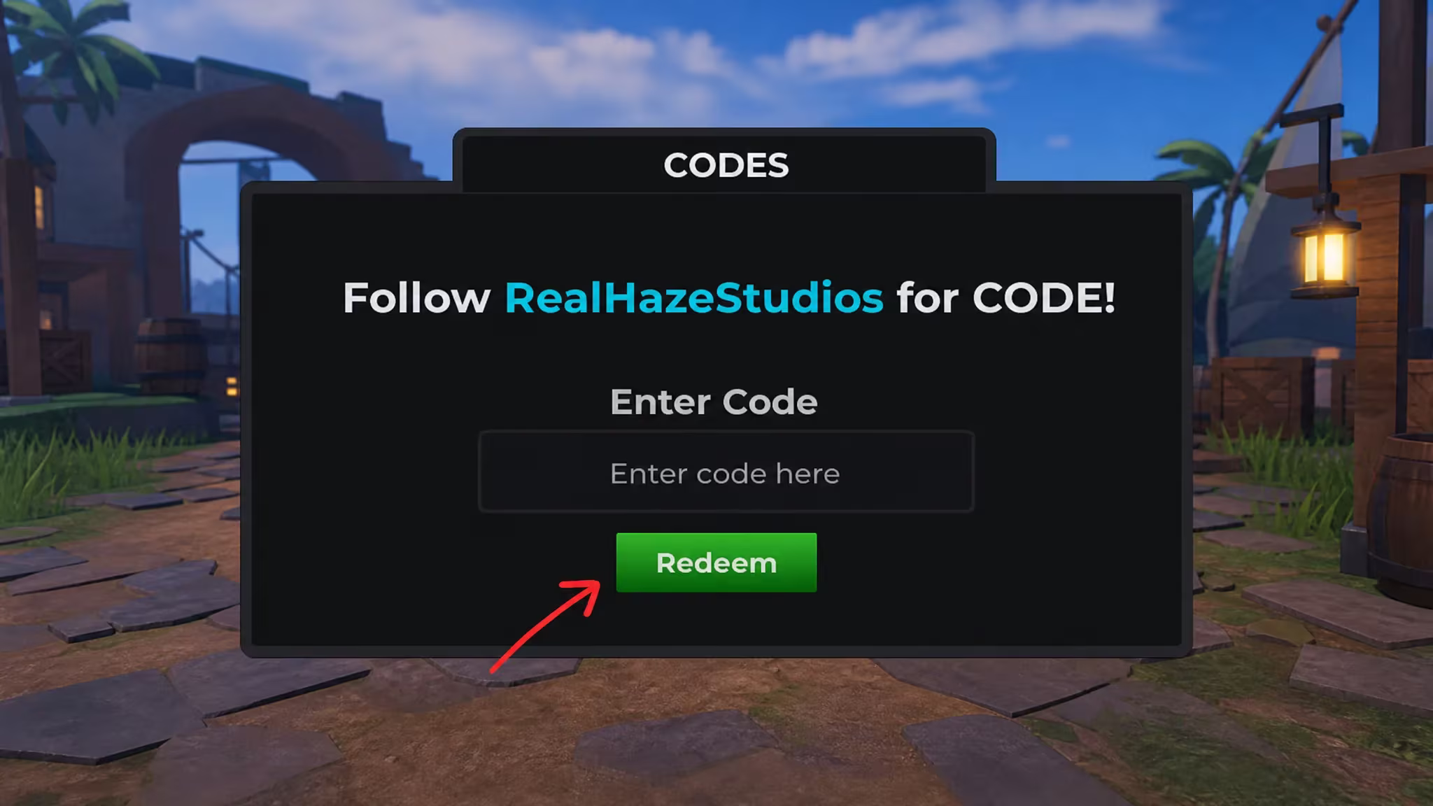 The Codes Section in Haze Seas Roblox Experience