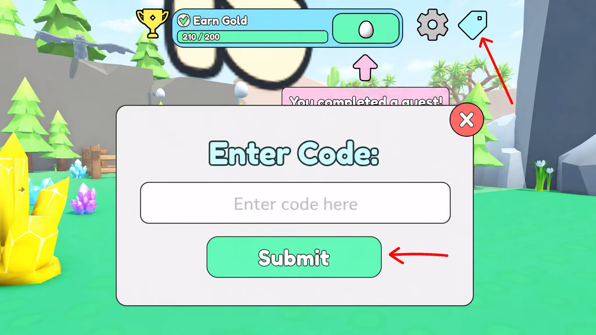 Codes Redeem option in Collect All Pets