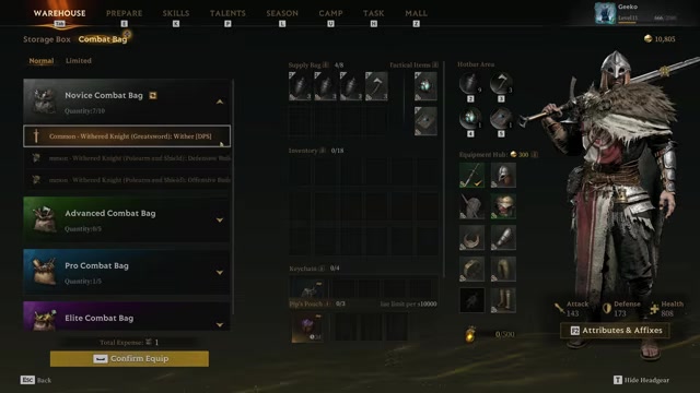 Confirm the Combat Bag
