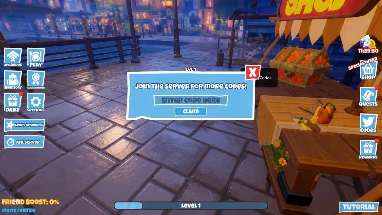 Cooking Chaos the codes tab